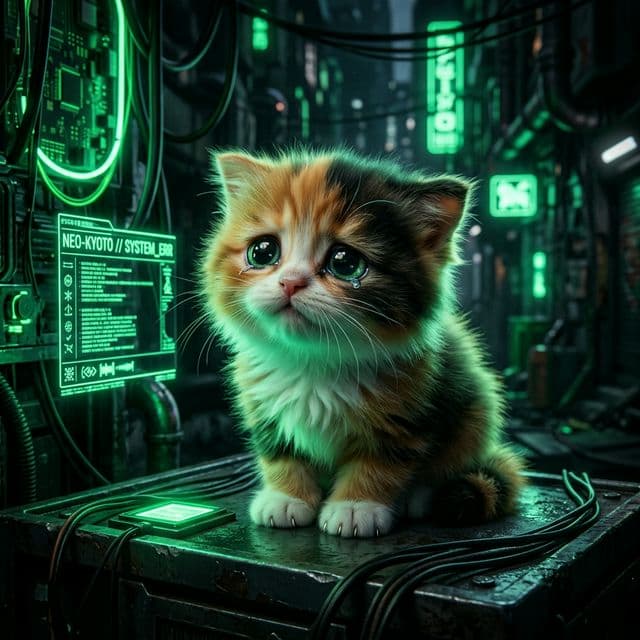 Sad neon cat